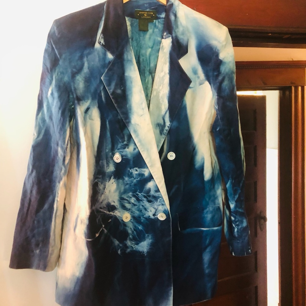 Charter Club Tie-Dye Double-Breasted Blazer in blue indigo